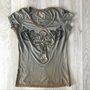 Buckle Shirt - Velvet Stone w/ Bejeweled Cross